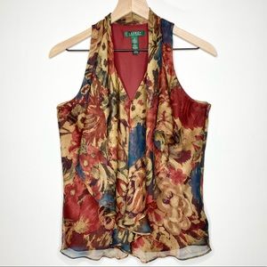 Ralph Lauren Sleveless Floral Ruffled Top